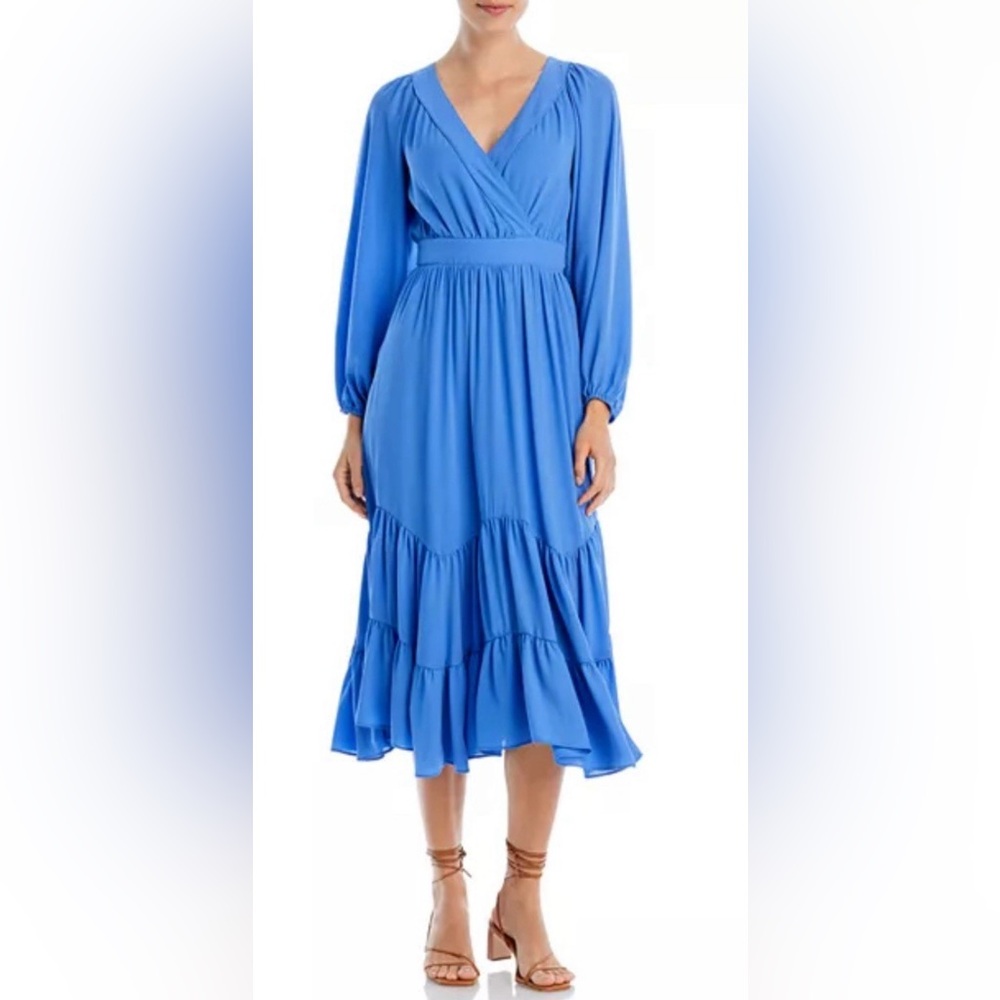 New T Tahari Surplice Vneck Tiered Midi Dress in Blue Nile size XL